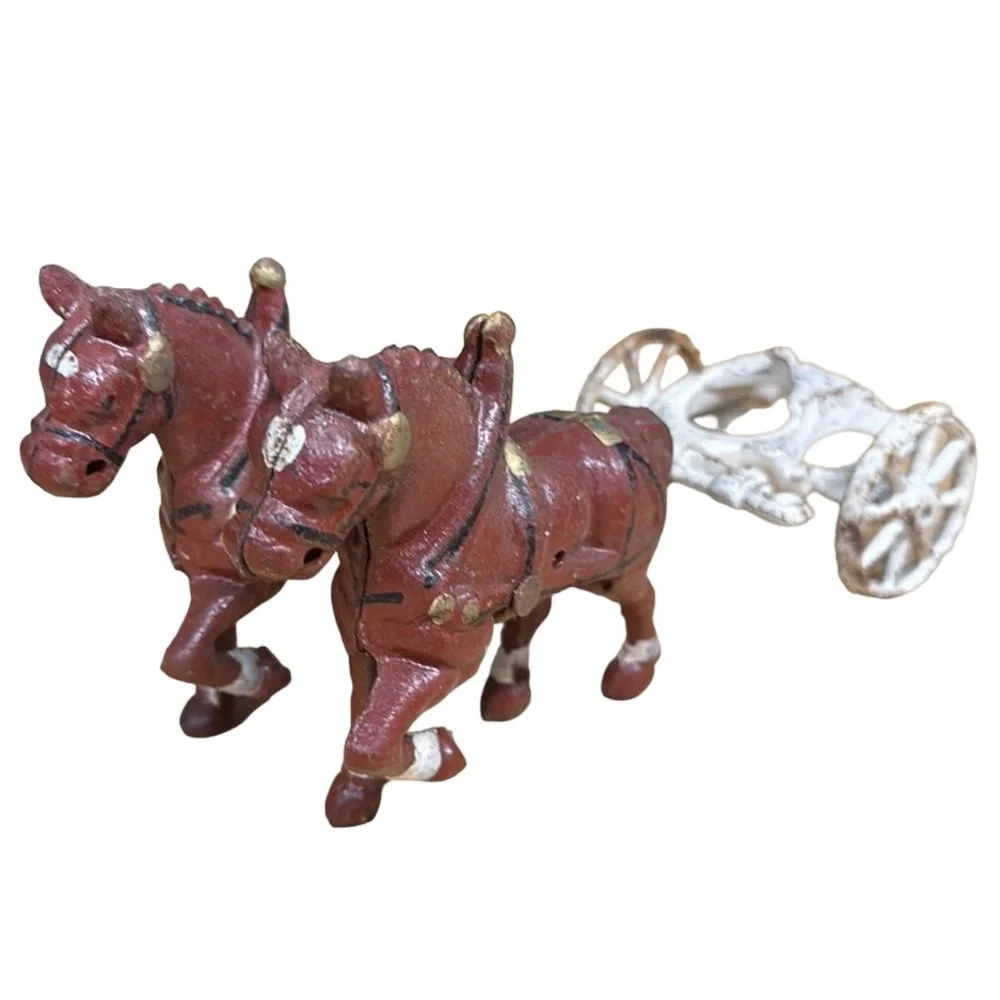 Vintage Cast Iron Clydesdale Beer Wagon Metal Horse Drawn Cart Wagon 9” x 4”